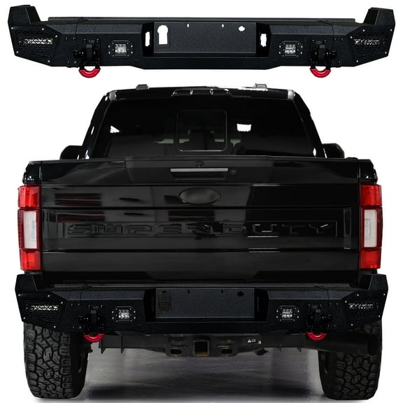 Vijay Compatible with 2017-2018-2019-2020-2021-2022 F250/F350/F450 Rear Bumper Textured Black Steel with Lights and D-rings