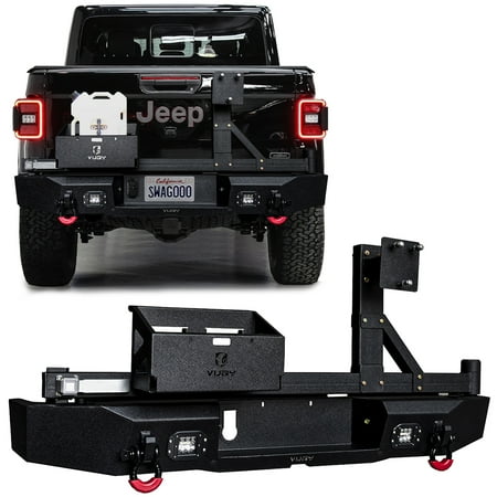 Vijay Rear Bumper for 2020-2024 Jeep Gladiator JT with Spare Tire Rack and LED Lights