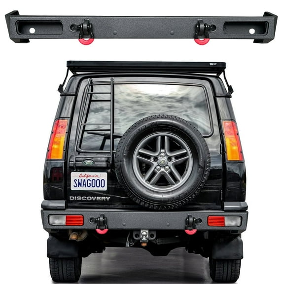 Vijay Compatible with 1999-2000-2001-2002-2003-2004 land Rover Discovery II Rear Bumper Textured Black Steel with Light and D-ring