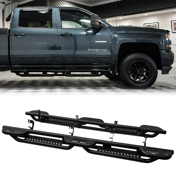 Vijay Running Boards Compatible with 2007-2019 GMC Sierra 2500HD/3500HD / 2007-2019 Chevrolet Silverado 2500HD/3500HD Crew Cab A Pair Bolt-on Side Steps Rails Steel Nerf Bars