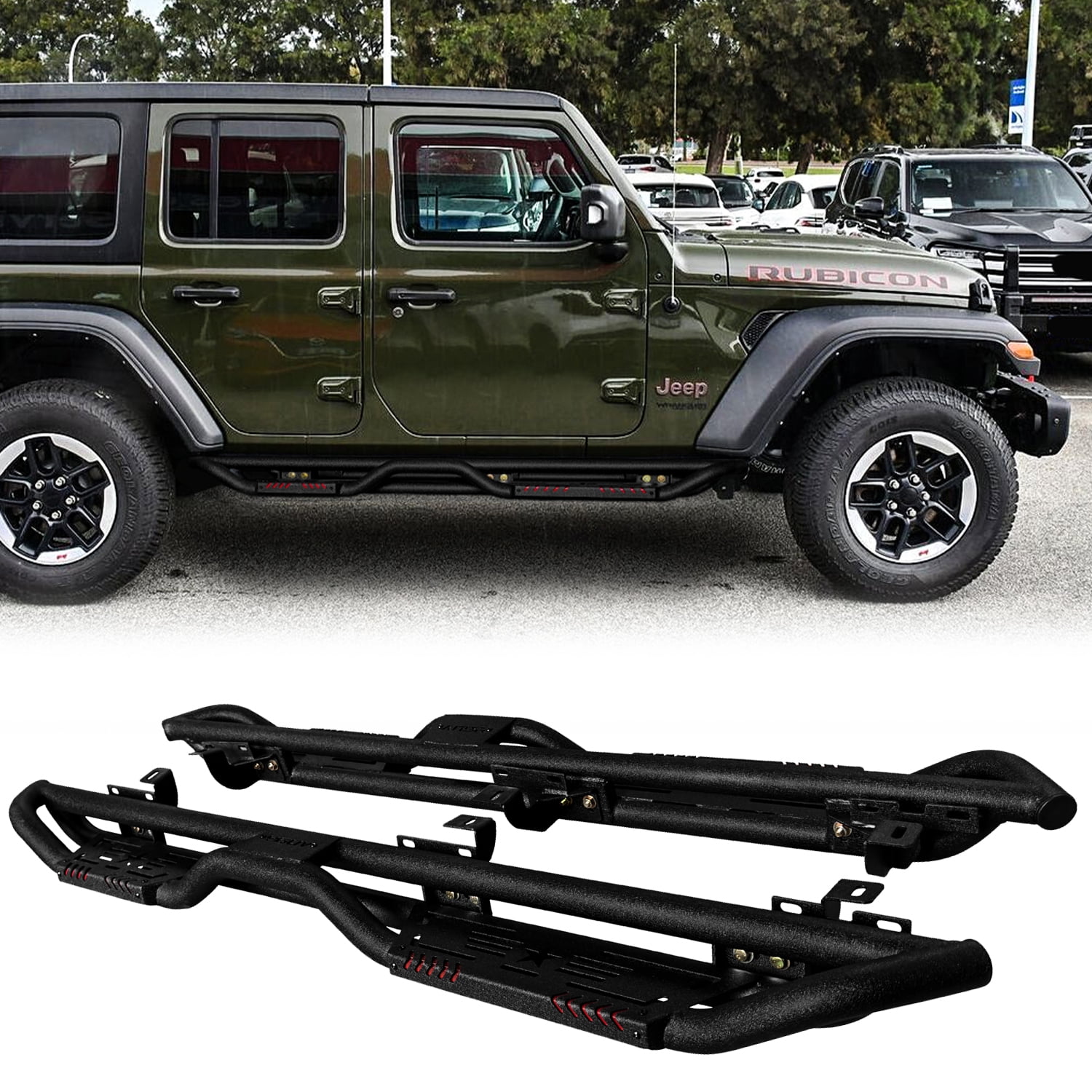 Vijay Running Boards Compatible with 2018-2019-2020-2021-2022-2023-2024-2025-2026 Jeep Wrangler JL 4-Door A Pair Bolt-on Side Steps Rails Steel Nerf Bars Textured Black Steel