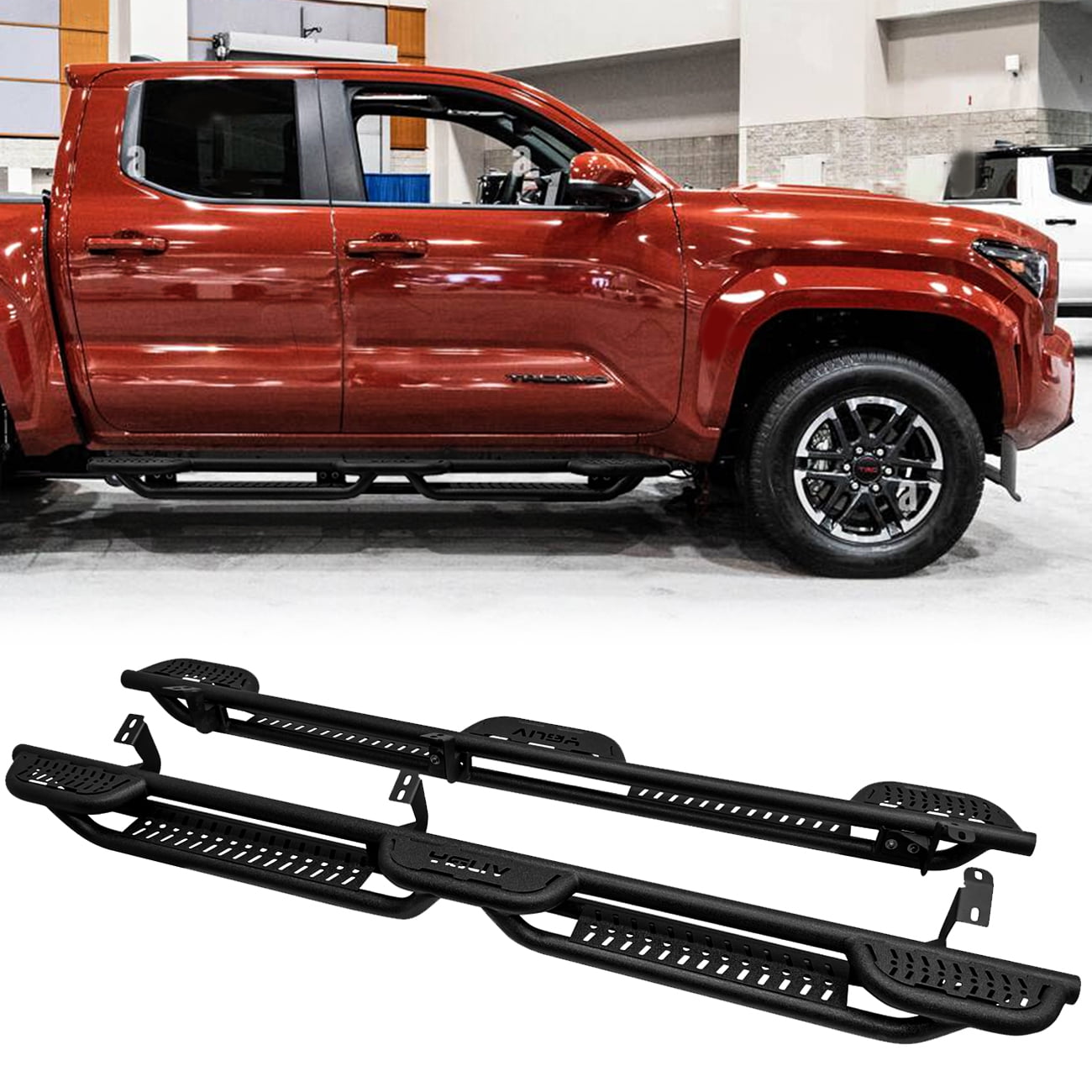 Vijay Running Boards Compatible with 2005-2023 Toyota Tacoma Double/Crew Cab 4-Door Bolt-on Side Steps Rails Steel Nerf Bars