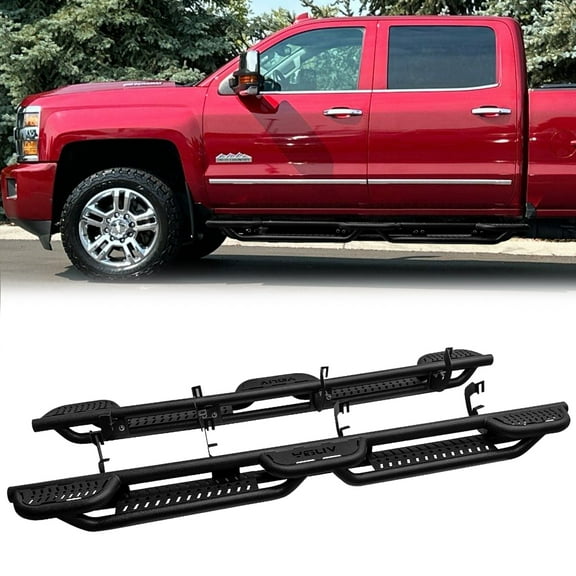 Vijay Running Boards Compatible with 2007-2019 Chevrolet Silverado 2500HD/3500HD Crew Cab A Pair Bolt-on Side Steps Rails Steel Nerf Bar