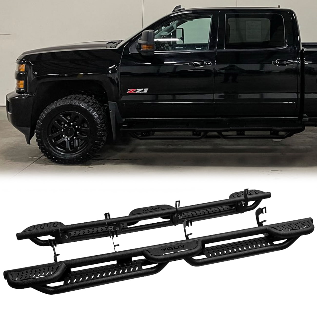 Vijay Running Boards Compatible with 2007-2019 Chevrolet Silverado 2500HD/3500HD Crew Cab A Pair Bolt-on Side Steps Rails Steel Nerf Bars