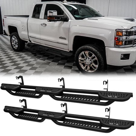 Vijay Running Boards Compatible with 2007-2019 Chevrolet Silverado 2500HD/3500HD Extended Cab/Double Cab Bolt-on Side Steps Rails Steel Nerf Bars