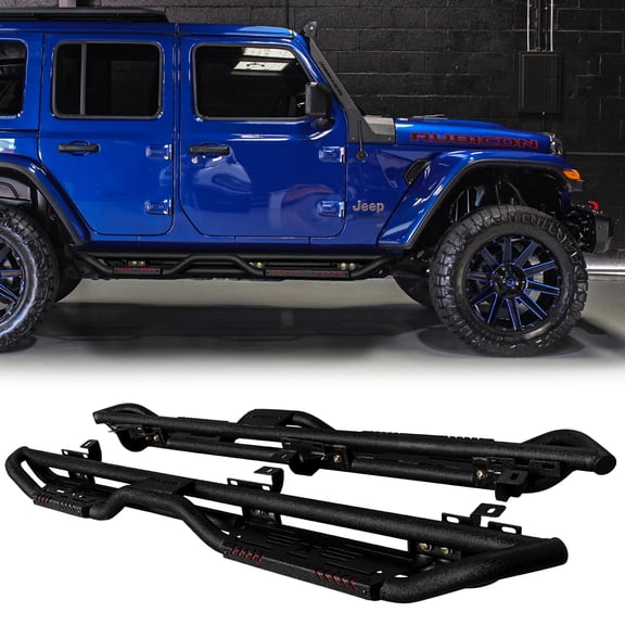 Vijay Running Boards Compatible with 2018-2026 Jeep Wrangler JL 4-Door A Pair Bolt-on Side Steps Rails Steel Nerf Bars Textured Black Steel