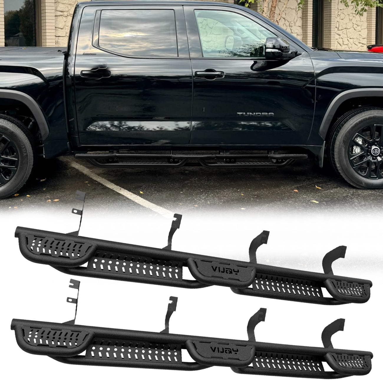 Vijay Running Boards Compatible with 2022-2023-2024-2025-2026 Toyota Tundra Crewmax Cab 4-Door A Pair Bolt-on Side Steps Rails Steel Nerf Bars