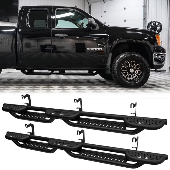 Vijay Running Boards Compatible with 2007-2018 GMC Sierra 1500 / 2007-2018 Chevrolet Silverado 1500 Extended Cab Bolt-on Side Steps Rails Steel Nerf Bars