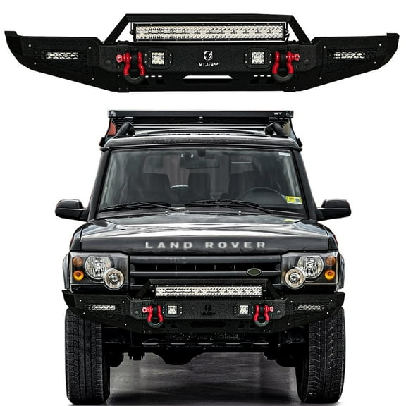 Vijay Compatible with 1999-2000-2001-2002-2003-2004 Land Rover Discovery II Front Bumper Textured Black Steel with Light and D-ring