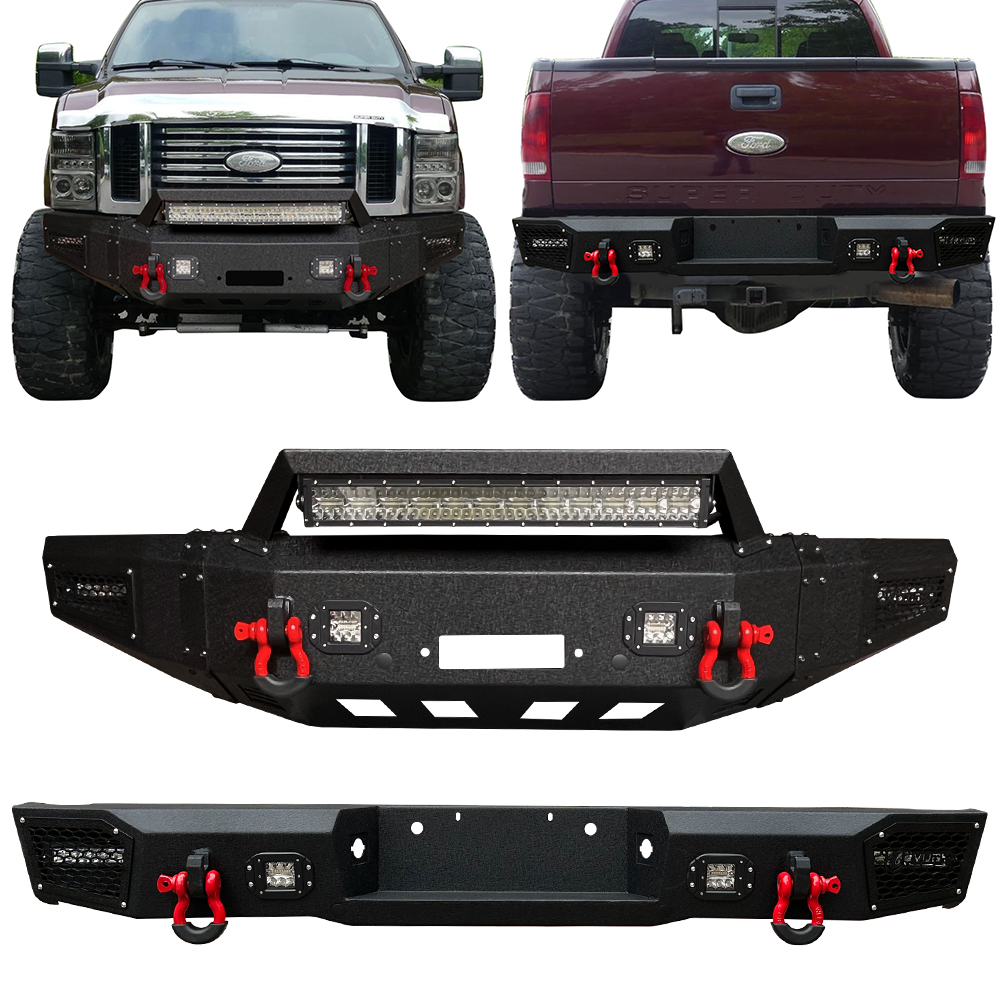 Vijay Steel Front/Rear Bumper With Winch Plate & Lights – For 2008-2010 Ford F250-F450 – Black Textured - View #4
