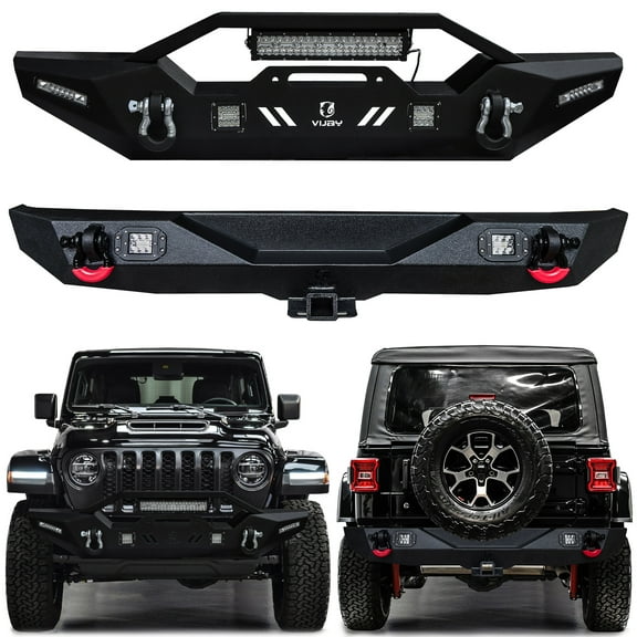 Vijay Steel Front and Rear Bumper with Lights and Winch Seat Fits 2018-2024 Jeep Wrangler JL