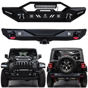 Vijay Compatible with 2018-2019-2020-2021-2022-2023-2024-2025-2026 Jeep Wrangler JL Front and Rear Bumper Textured Black Steel with Lights and D-rings