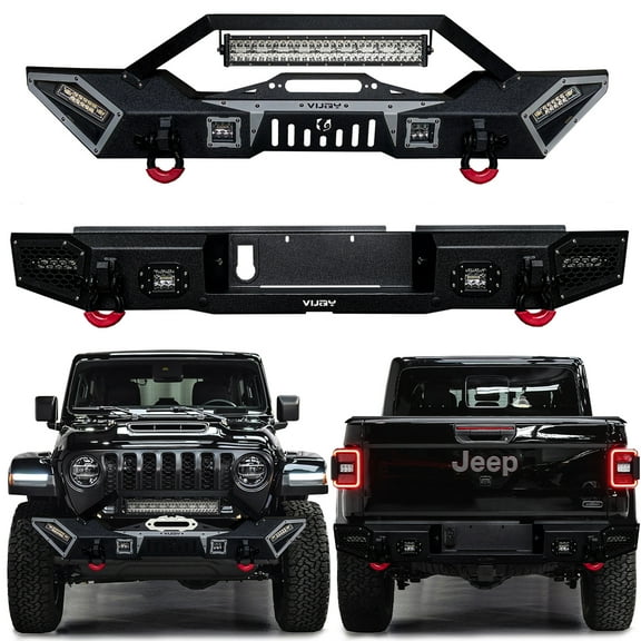 Vijay Steel Front and Rear Bumpers for Jeep Gladiator JT 2020-2024 with D-rings and Aluminum Lights