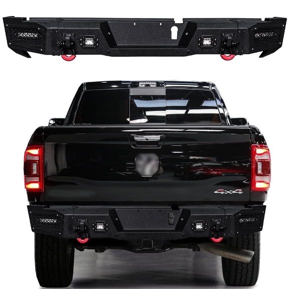 Vijay Compatible with 2019-2020-2021-2022-2023-2024-2025-2026 Dodge RAM 2500/3500 Rear Bumper Textured Black Steel with Light and D-rings