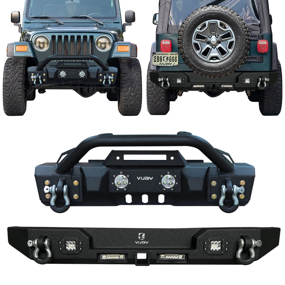 Vijay Wrangler TJ Front Rear Bumpers Compatible with 1997-2006 Jeep Wrangler TJ w/Winch Plate