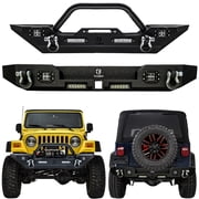 Vijay Compatible with 1997-2006 Jeep Wrangler TJ Front and Rear Bumper Textured Black Steel with Lights and D-rings