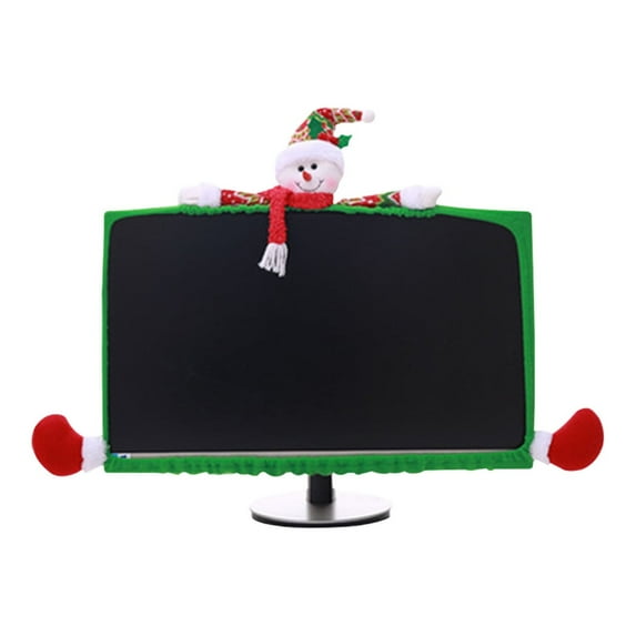 Vikakiooze 1 Pack Christmas Computer Monitor Border Cover TV Monitor Cover Elastic Laptop Computer Cover For Xmas Home Office Computer Decoration