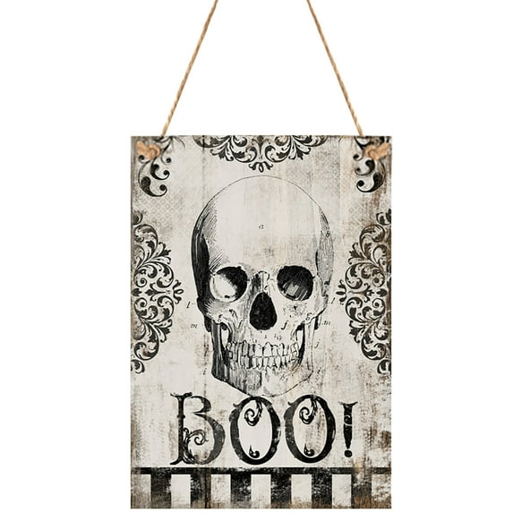 Vikakiooze 10.23*7.1 Inch Halloween Decorations Witch Hat Listing Wooden Ghost Festival Skull Decoration Hanging Board On