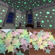 Vikakiooze 100 Pcs Colorful Glow In The Dark Luminous Stars,Fluorescent Noctilucent Wall Stickers, Murals Decals For Home Art Decor Ceiling Wall Decorate