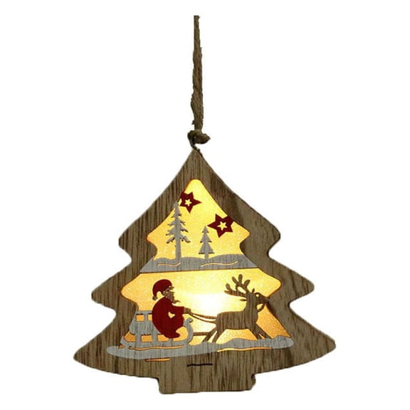 Vikakiooze 2022 Christmas Decorations Wooden Glowing Five-Pointed Star Scene Decoration Pendant