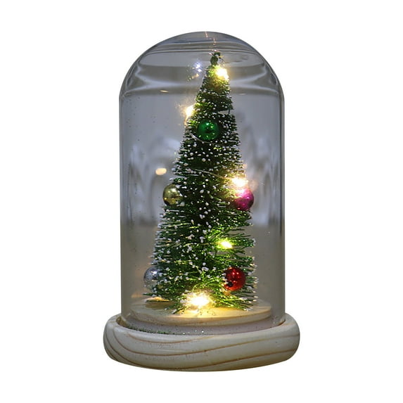 Vikakiooze 2022 Christmas Gift Wooden Glass Cover Luminous Mini Christmas Tree Ornament