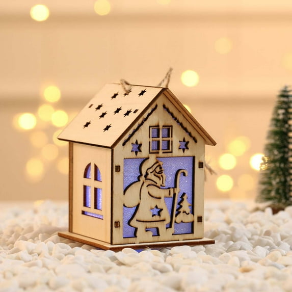 Vikakiooze 2022 Christmas Ornaments Christmas Glowing Wooden House Christmas Tree Decoration Christmas Decorations
