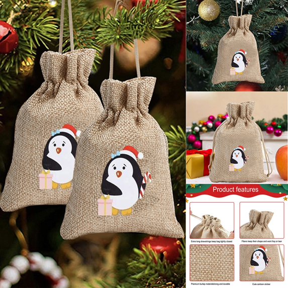 Vikakiooze 2022 Christmas Printed Linen Gift Bag Santa Backpack Candy Bag Apple Bag 1PC