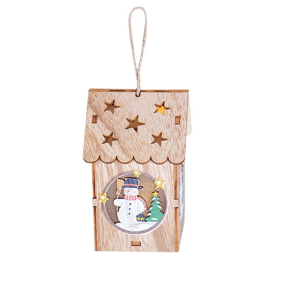 Vikakiooze 2022 Christmas Wooden Illuminated Cabin Christmas Tree Window Hotel Decorations Christmas Decorations