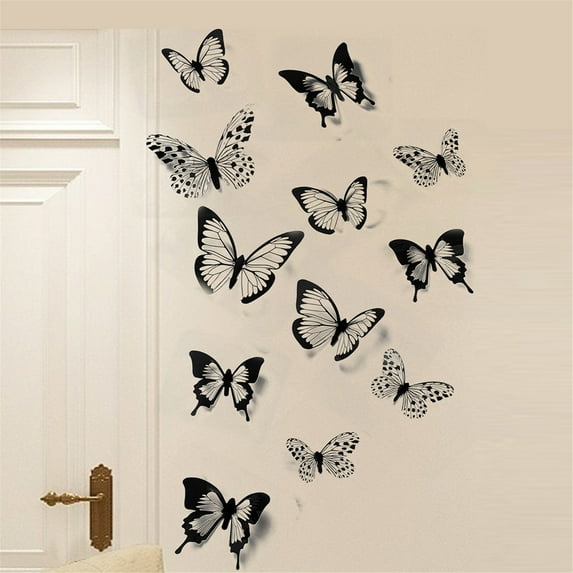 Vikakiooze 2022 Home Decor Clearance 12pcs Decal Wall Stickers Home Decorations 3D Butterfly Black White