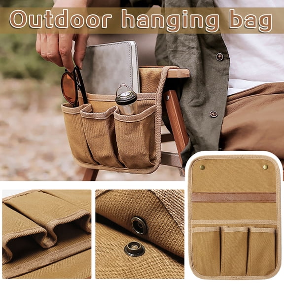 Vikakiooze 2022 Outdoor Kermit Chair Armrest Hanging Bag Canvas Storage Bag Waterproof Wear-resistant Multi-functional Portable Double-layer Storage Bag