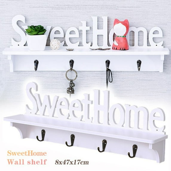 Vikakiooze 2022 Sweet Home Style 4 Hooks Storage Shelf Organizer Rack Wall Hanger Decor