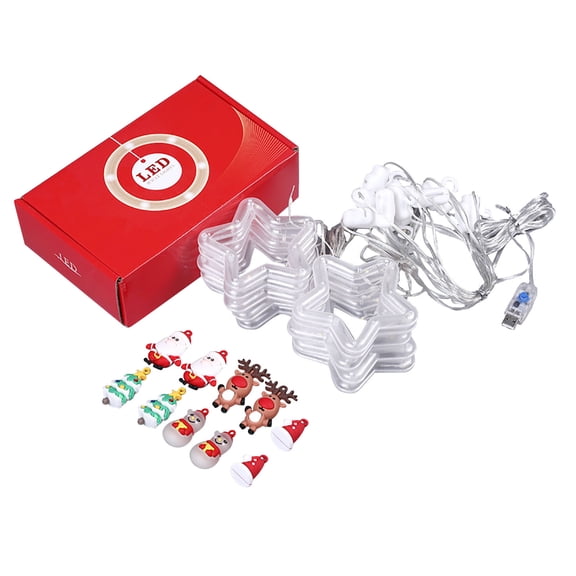 Vikakiooze 2023 Christmas Decoration Lights Pentagram Curtain Lights LED Lanterns Stars Ice Strip Lights Snowman Santa Claus Lights