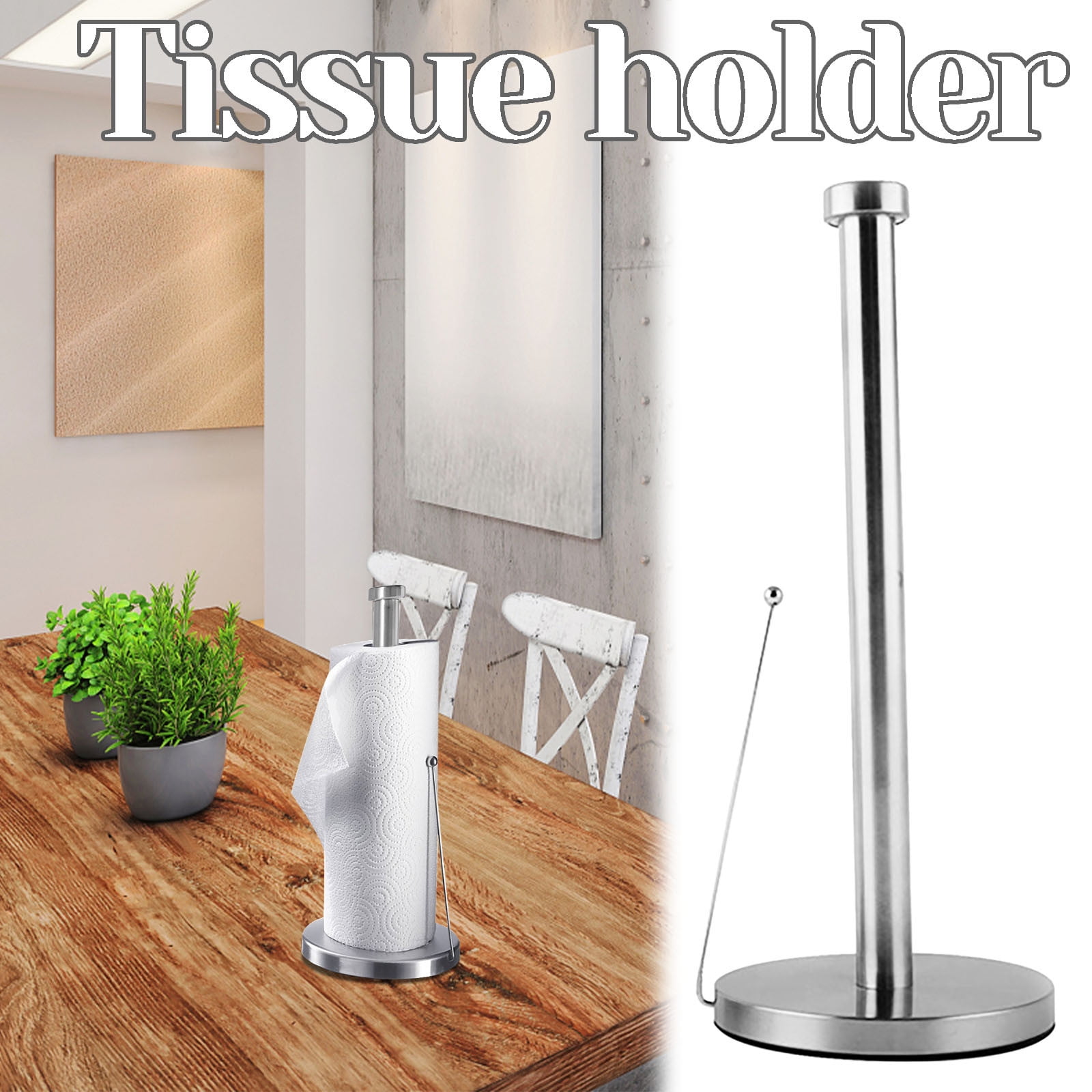  Paper Towel Holder Countertop, Vertical Paper Towel Roll Holder  for Kitchen and Bathroom, with Suction Cup, Adjustable Damping Function,  Easy to Operate with One Hand (Black)