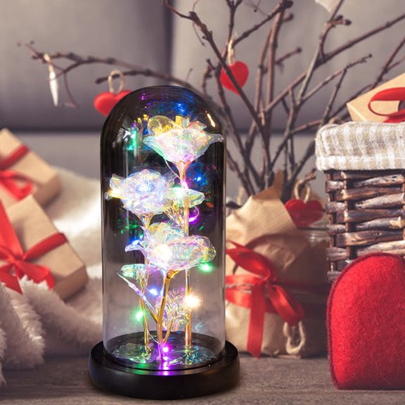 Vikakiooze 2023 Promotion on sale, Three Gold Foil Glass Cover Orments Creative Christmas Valentine's Day Birthday Gift Rose Bouquet