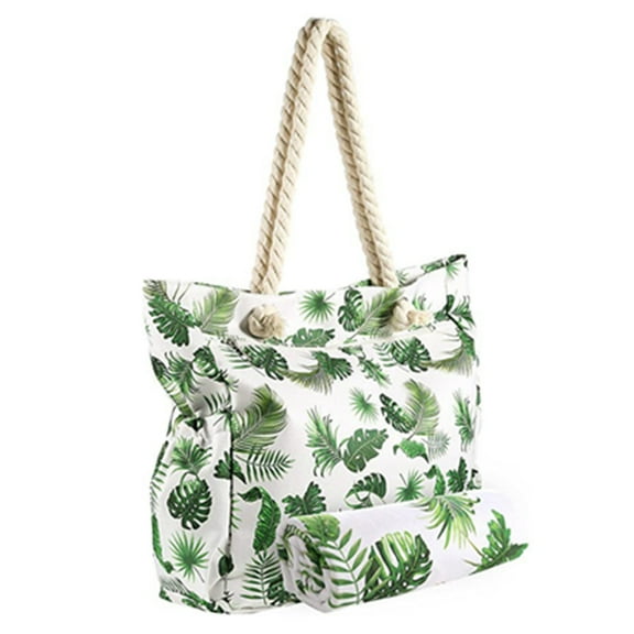 Vikakiooze 2023 Promotion on sale, Tropical Summer Palm Tree Leaf Large Beach Bag Tote Bags Reusable Grocery Shoulder Bag With Zipper Pocket