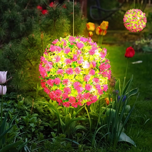 Vikakiooze 2023 Promotion on sale, Artificial Plant Topiary Ball With Lights U Rotating Flower Ball Light With Remote Control Decorative Hanging Plant Ball Light Grass Ball Lamp Christmas
