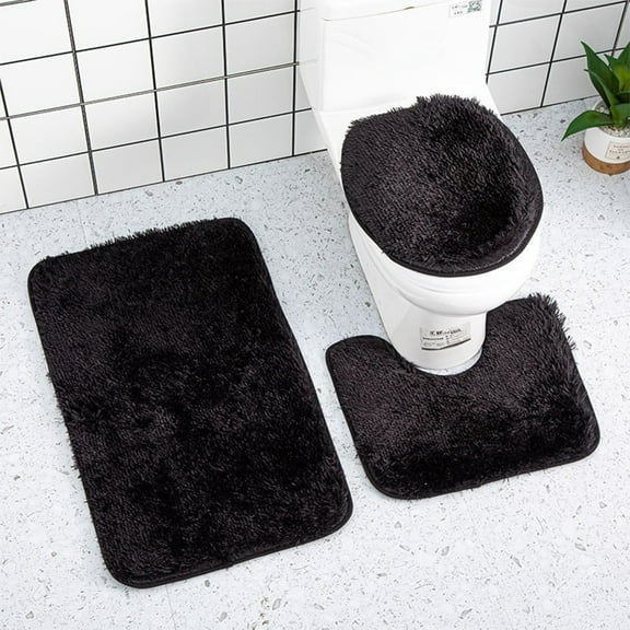 Vikakiooze 2023 Promotion on sale, Household Supplies Solid Color 3 Piece Bathroom Rug Set Bathroom Toilet Carpet -Slip Mat Solid Color Bathroom Toilet Floor Mat