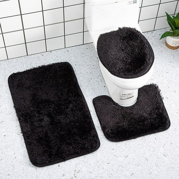 Vikakiooze 2023 Promotion on sale, Household Supplies Solid Color 3 Piece Bathroom Rug Set Bathroom Toilet Carpet -Slip Mat Solid Color Bathroom Toilet Floor Mat