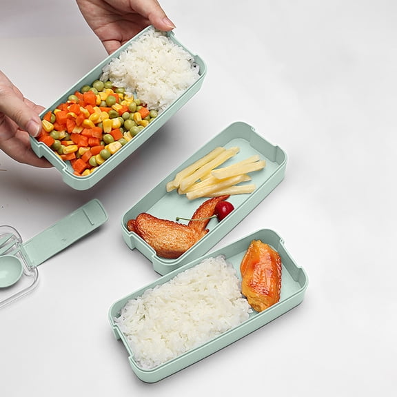 Vikakiooze 2023 Promotion on sale, Stackable Bento Box,Lunch Box Kit With Spoon & Fork, 3-In-1 Compartment Whea-t Straw Meal Prep Containers,Leakproof Eco-Friendly Stackable Bento Lunch Box Meal