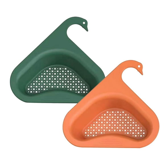 Vikakiooze 2Pcs Kitchen Triangle Sink Filter Corner Food Strainer Multi-Functional Hanging Filtering Draining Rack Swan Drain Basket Sink Strainer Basket Triangular for Kitchen Bathroom