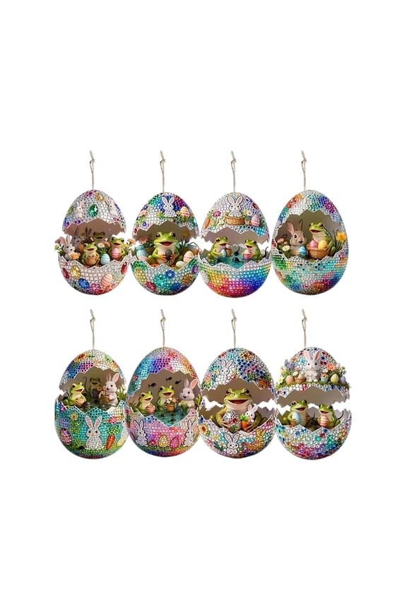 8 Pieces Cute Easter Bunny Egg Hanging Ornaments Wooden 2D Flat Keychain Pendant Set for Car Mirror Backpack Spring Home Decor