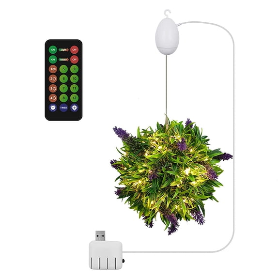 Vikakiooze Artificial Plant Topiary Ball With Lights USB Rotating Flower Ball With Remote Control Decorative Hanging Plant Ball Grass Ball Lamp Christmas