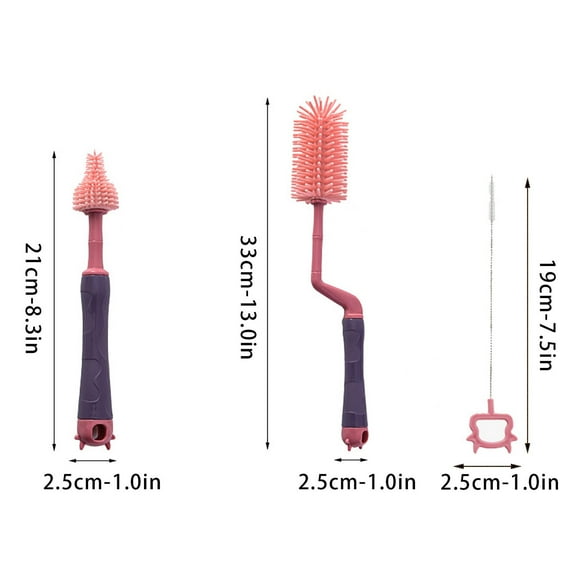 Vikakiooze Baby Bottle Brush Silicone Pacifier Brush Straw Brush Cleaning Set Long Handle Can Be Rotated 360 ° Cup Brush 3-piece Set