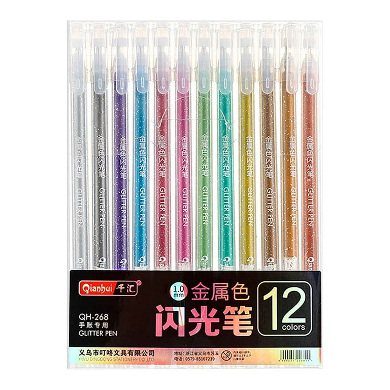 Vikakiooze Back to School Supplies, Glitter Pen Metal Color Handbook Pen  Color Changing Pen 12 Colors Metal Color Changing 1.0 Glitter Gel Pen10ml