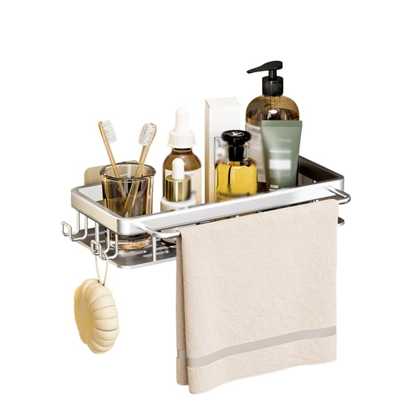 Vikakiooze Bathroom organization, Shower Caddy Shelf Organizer Rack, Bathroom Shelf Organizer Shower Caddy Kitchen Rack Wall Mounted No Drilling,Rustproof Storage Organizer With Hooks
