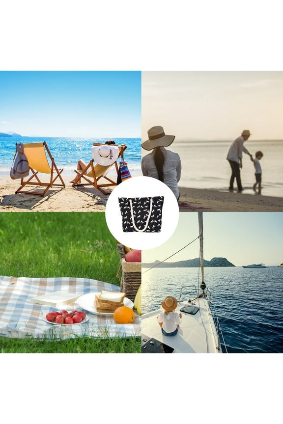 Beach Bag White Print Horse Pattern Summer Large Beach Tote Bag Canvas Handbag Zipper Closure Shoulder Bag