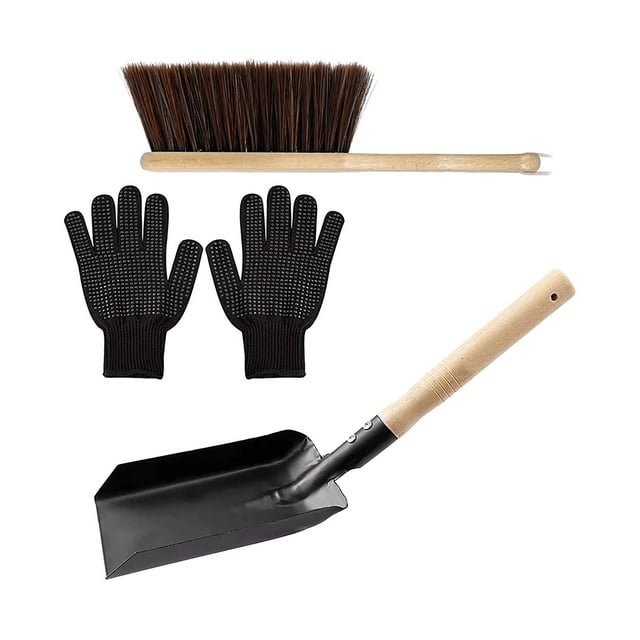 Vikakiooze Charcoal Shovel,Gloves And Hearth Brush Set , Hearth Tidy