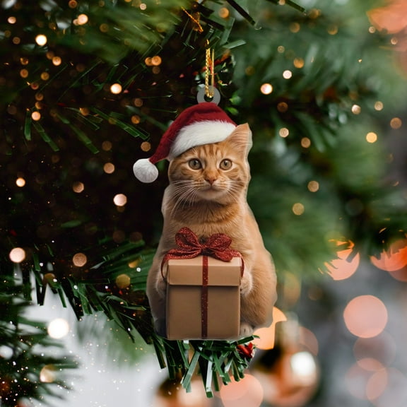 Vikakiooze Christmas Acrylic Keychain Orange Cats With Santa Hat Cute Holiday Ornament For Tree Or Hanging Festive Gift Decoration Idea
