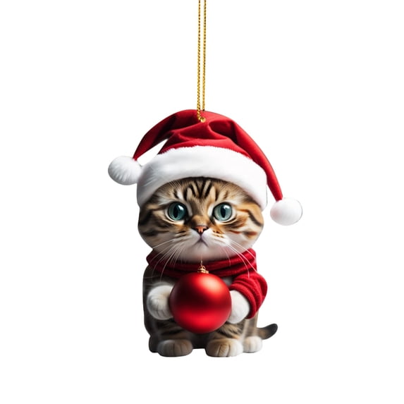 Vikakiooze Christmas Cat Ornaments for Christmas Tree, 2D Flat Christmas Cute Kitty Car Pendant Backpack Pendant Christmas Home Decoration, Holiday Gifts