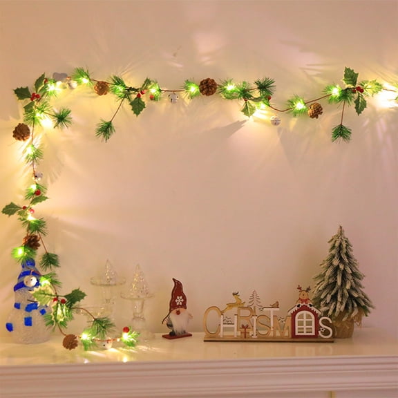 Vikakiooze Christmas Decorations Indoor Christmas Rattan Light String Christmas Pinecone Bell Tree Leaf Red Fruit Long Strip Wall Mounted Decorative Light Christmas Home Decoration